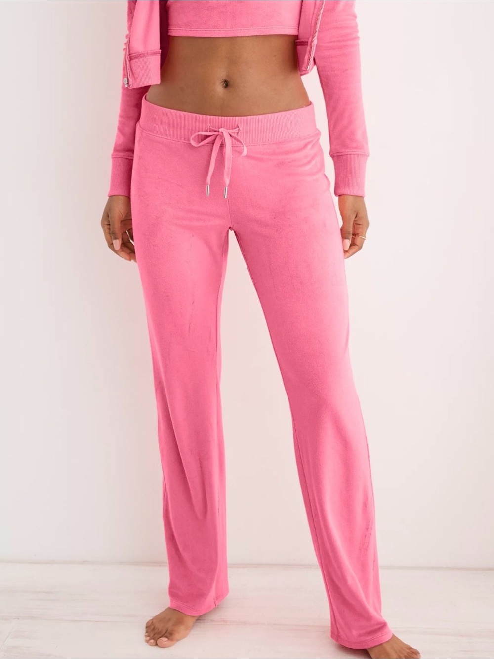 Aerie Y2K Women's Hot Pink Velour Drawstring Low Rise Lounge Pants